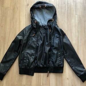 Faux Leather Jacket Hoodie